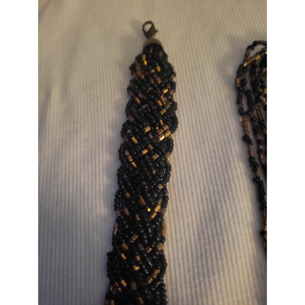 12 strand Beaded Necklace And Bracelet Set 27" Blck and gold beads - Picture 6 of 7